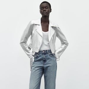 Zara metallic silver biker jacket